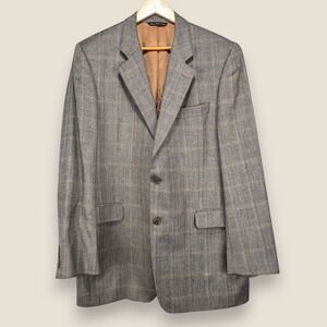 Loro Piana Cashmere Sport Coat Blazer Men 44L Gray Beige Check Manzoni 2 Btn
